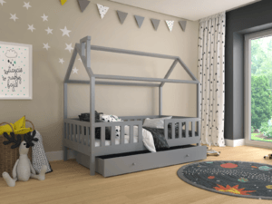 łóżko dziecięce domek szary