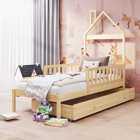 Łóżeczko dla dziecka w kształcie domku. Łóżka dla dzieci w różnych kolorach i funkcjach.