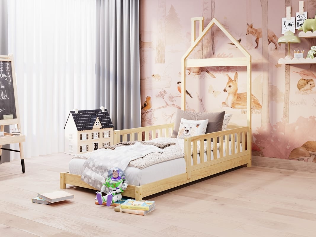 Łóżeczko dla dziecka w kształcie domku. Łóżka dla dzieci w różnych kolorach i funkcjach.