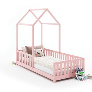 Łóżeczko_dziecięce_domek_struś_standard_różowe Łóżeczko dla dziecka w kształcie domku struś - drewniane łóżeczka dziecięce.