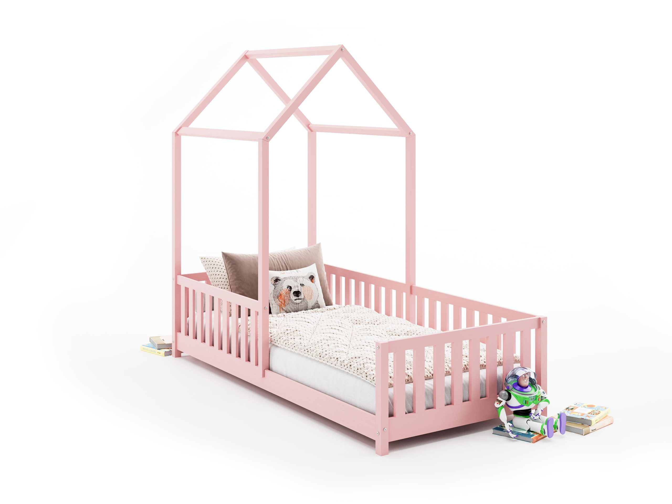 Łóżeczko_dziecięce_domek_struś_standard_różowe Łóżeczko dla dziecka w kształcie domku struś - drewniane łóżeczka dziecięce.