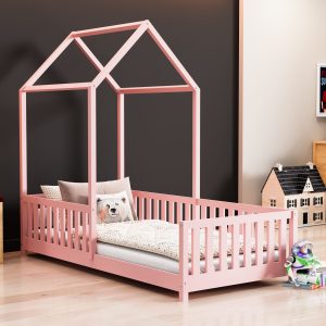 Łóżko_dla_dziecka_domek_struś_standard_różowe Łóżeczko dla dziecka w kształcie domku struś - aranżacje łóżek w pokoju dziecięcym.