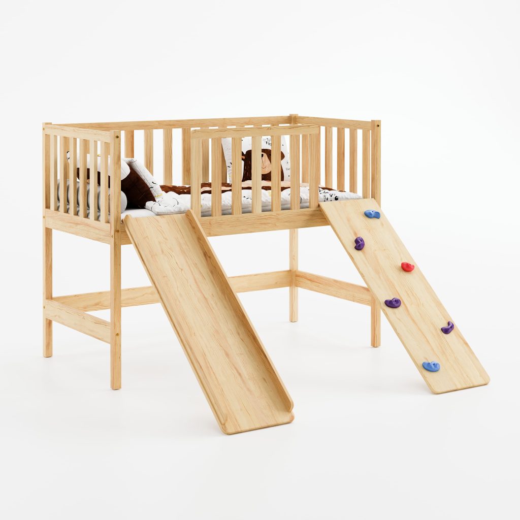 Łóżeczka dziecięce ze zjeżdżalnią i ścianką wspinaczkową. Idealne łóżka do zabawy i odpoczynku.